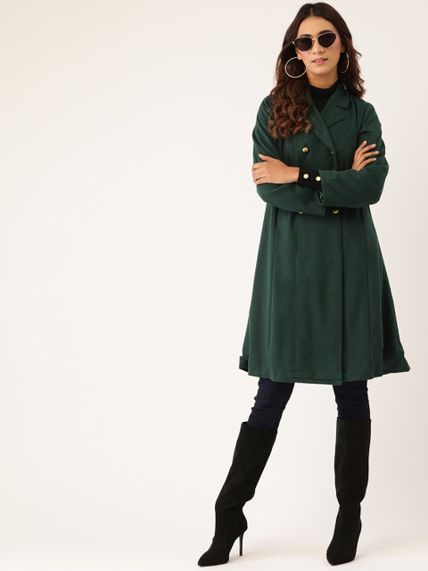 

Laabha Women Green Solid Woollen Wrap Coat