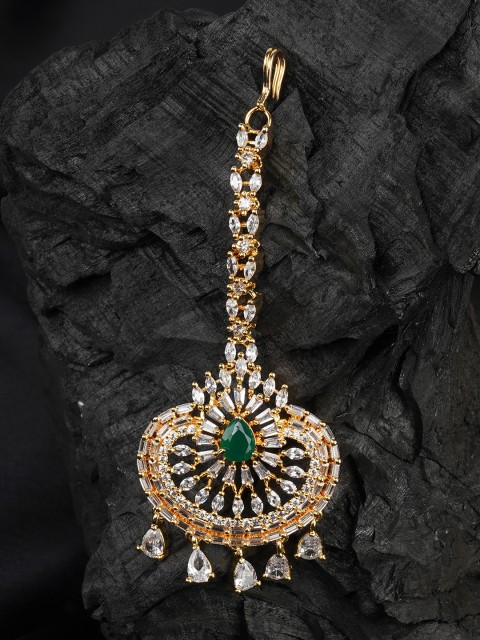 

FIROZA Green Gold-Plated America Diamond-Studded Maang Tika