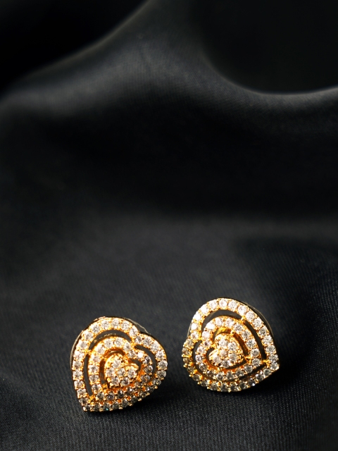 

FIROZA Gold-Toned Stone Studded Heart Shaped Studs
