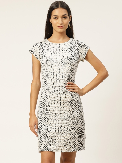 

INIESTA Women White & Black Self Design Sheath Dress