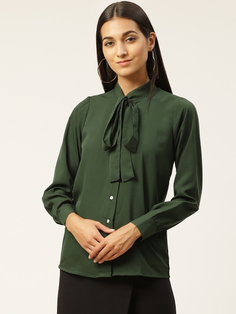 

Iniesta Green Tie-Up Neck Puff Sleeves Shirt Style Top
