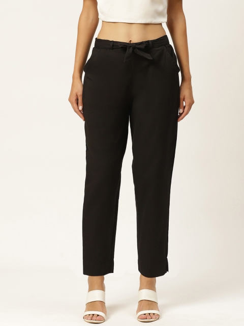 

INIESTA Women Black Relaxed Regular Fit Easy Wash Solid Trousers