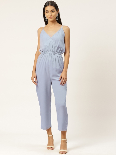 

INIESTA Women Grey Solid Basic Cropped Wrap Jumpsuit, Blue