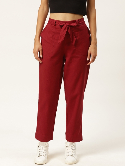

INIESTA Women Red Relaxed Regular Fit Easy Wash Solid Trousers