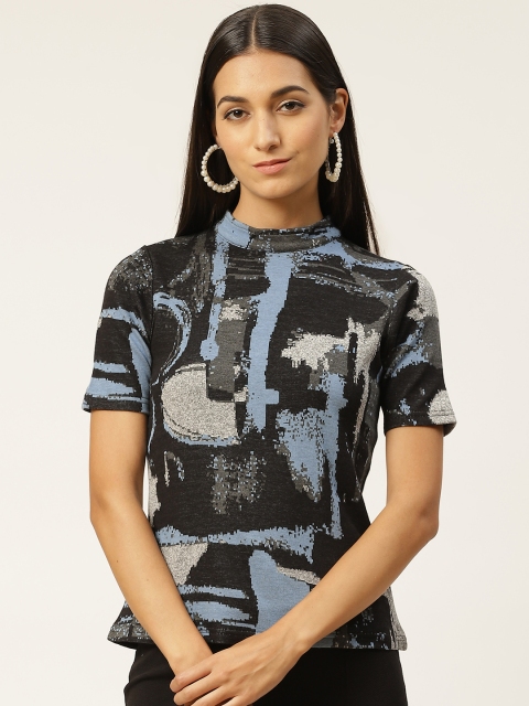 

Iniesta Blue & Black Printed Regular Top