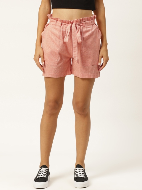 

INIESTA Women Peach-Coloured Solid Regular Fit Shorts