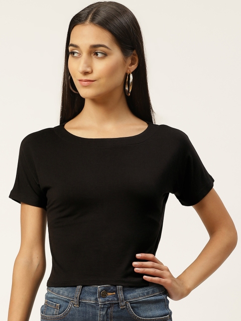 

INIESTA Women Black Solid Round Neck T-shirt