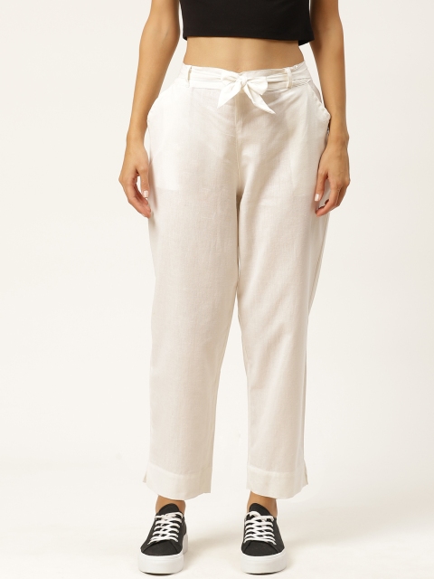

INIESTA Women Off-White Relaxed Fit Solid Trousers