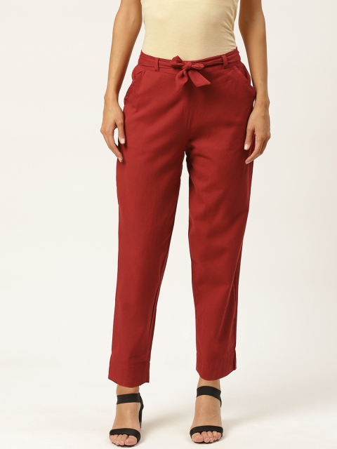 

INIESTA Women Maroon Regular Fit Solid Trousers