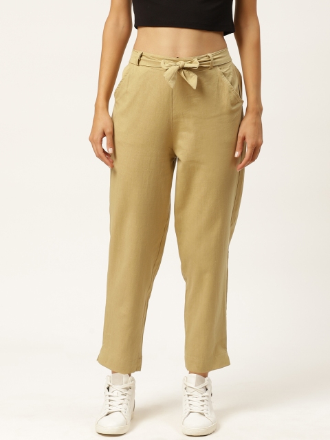 

INIESTA Women Beige Regular Fit Solid Trousers