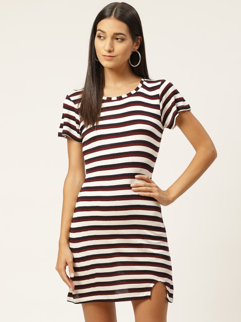 

INIESTA Women Maroon & White Striped Sheath Dress