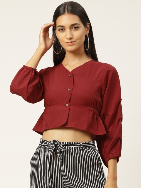 

INIESTA Women Maroon Solid Cropped Empire Top, Red