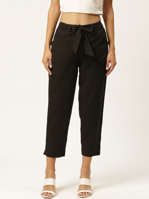 

INIESTA Women Black Relaxed Fit Solid Regular Trousers