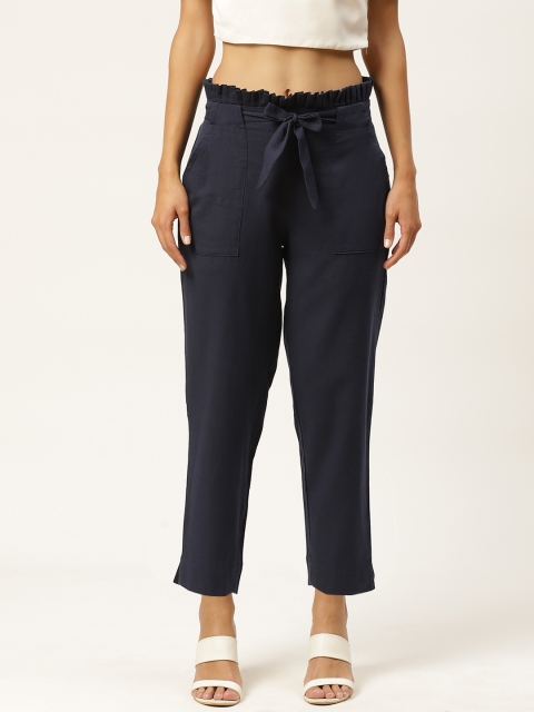 

INIESTA Women Navy Blue Relaxed Regular Fit Easy Wash Solid Trousers