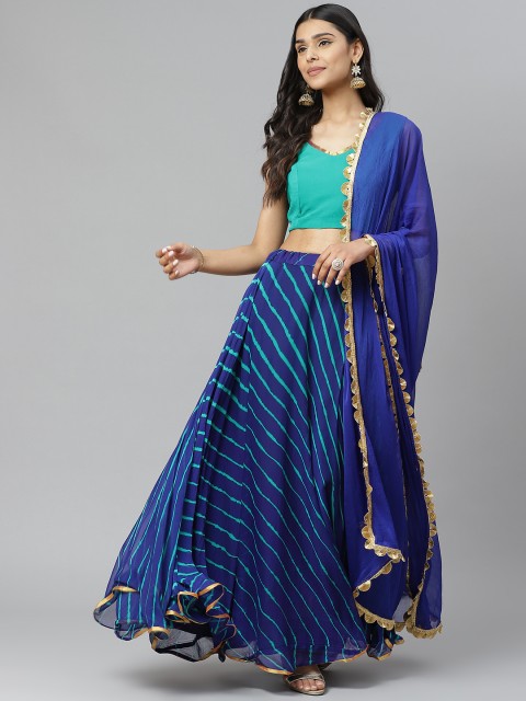 

Rangpur Blue & Green Leheriya Print Ready to Wear Lehenga & Blouse with Dupatta