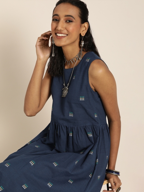 

Taavi Women Navy Blue Woven Legacy A-Line Dress with Pocket
