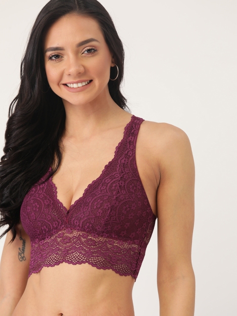 

DressBerry Aubergine Lace Non-Wired Non Padded Bralette Bra DB-VAL-DLV-11-E, Purple