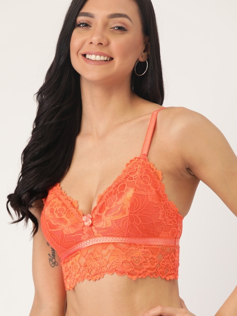 

DressBerry Orange Lace Non-Wired Removable Padding Bralette Bra DB-VAL-DLSLV-01-C