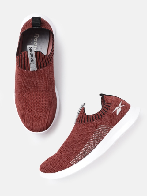 

Reebok Women Rust Brown Woven Design Walk Way Comfy Walking Slip-On Shoes