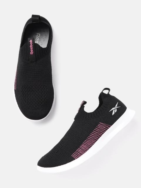 

Reebok Women Black Woven Design Walk Way Comfy Walking Slip-On Shoes