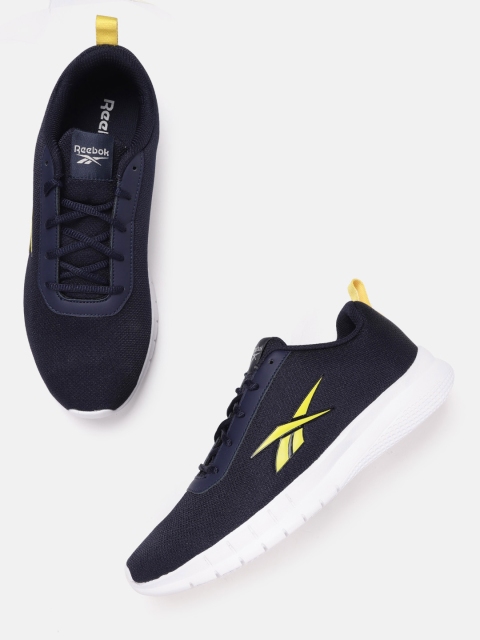 

Reebok Men Navy & Green Woven Design Stride Runner Shoes, Navy blue