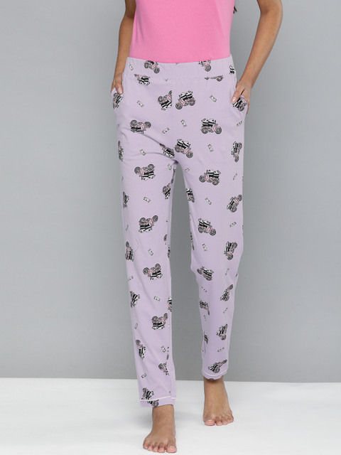 

HERE&NOW Women Lavender & Black Conversational Printed Lounge Pants