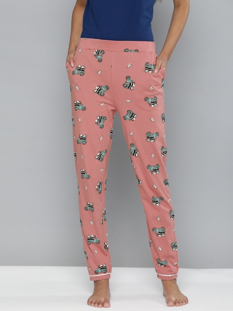

HERE&NOW Women Rust Pink & Blue Conversational Printed Lounge Pants