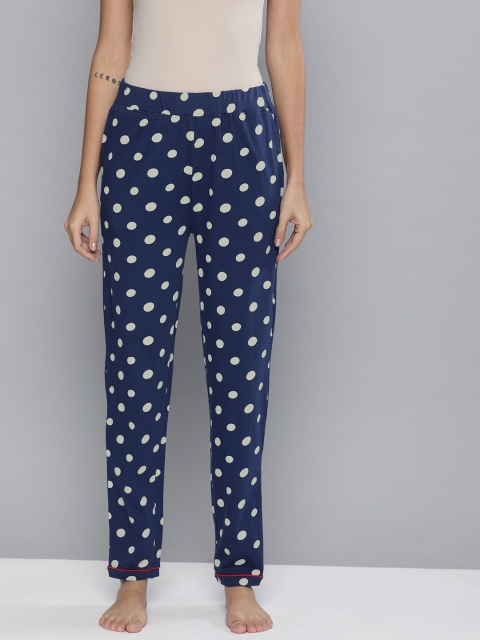

HERE&NOW Women Navy Blue & Off White Polka Dots Printed Lounge Pants