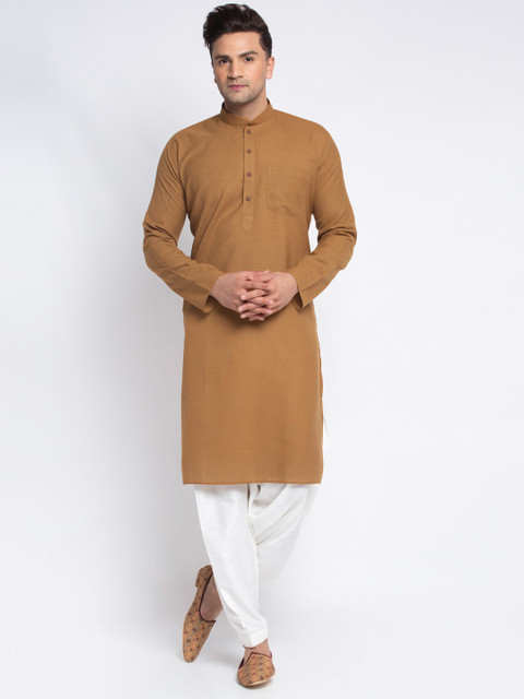 

MAXENCE Men Brown & White Solid Kurta with Pyjamas