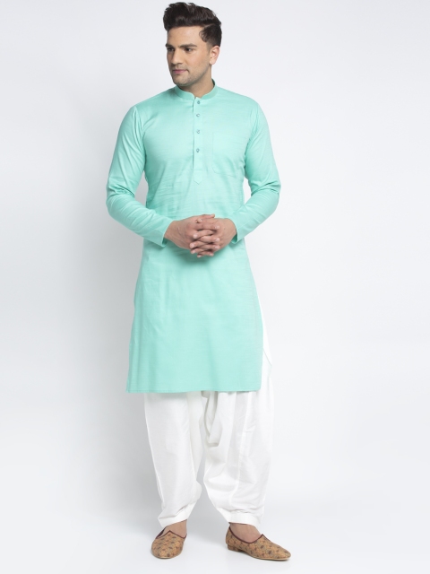 

MAXENCE Men Turquoise Blue & White Solid Kurta with Patiala