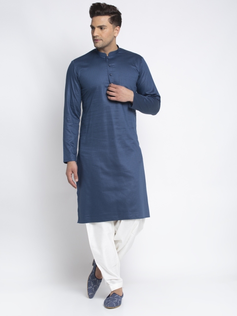 

MAXENCE Men Navy Blue & White Printed Kurta with Salwar
