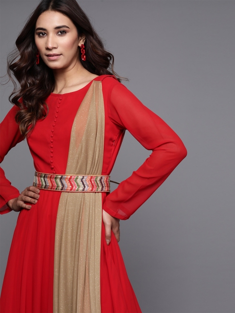 

Inddus Women Red Solid Anarkali Kurta with Dupatta & Belt