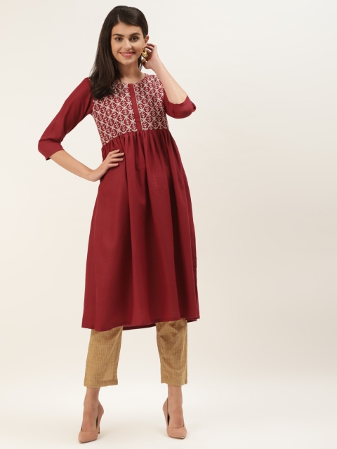 

Varanga Women Maroon & Beige Yoke Design Kurta with Trousers