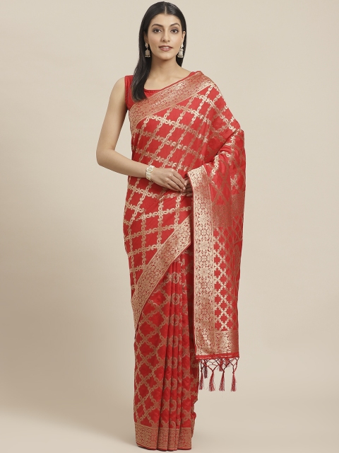 

Inddus Red & Golden Woven Design Saree
