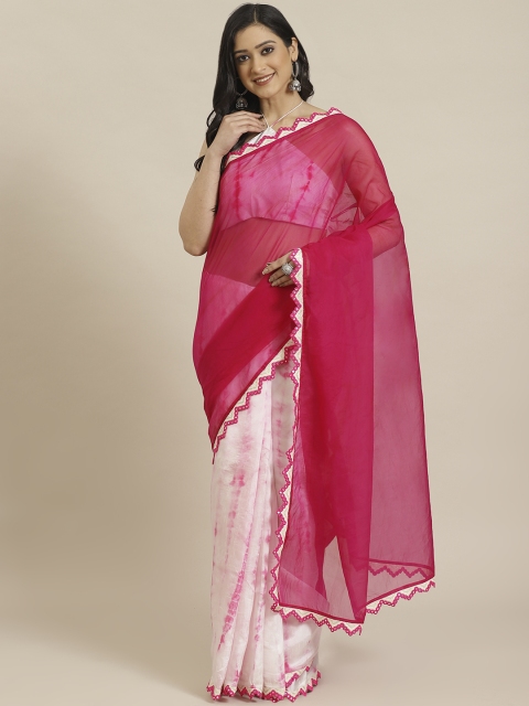 

Inddus Pink & Off-White Half & Half Dyed Saree