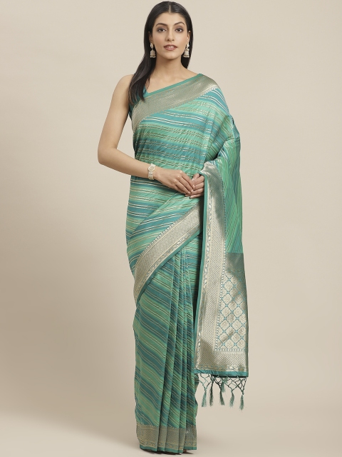 

Inddus Green & Blue Striped Saree
