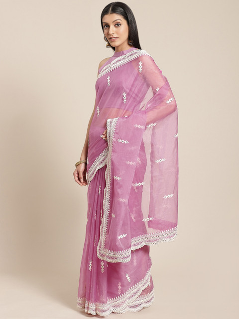 

Inddus Purple Embroidered Organza Saree