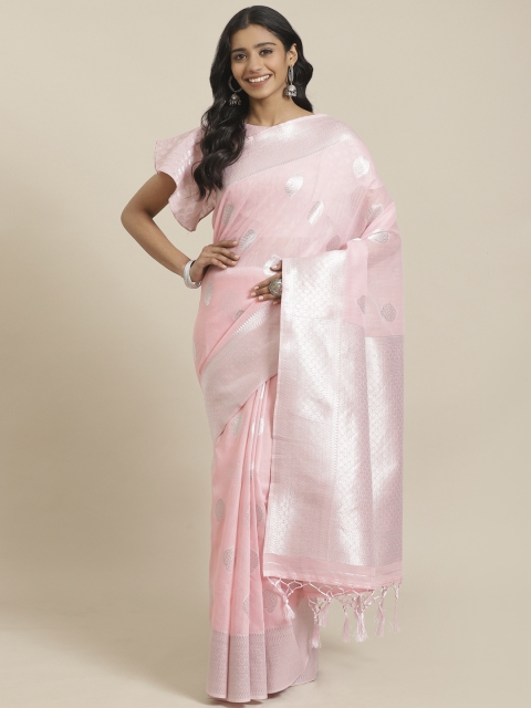 

Inddus Pink & Silver Zari Woven Design Saree