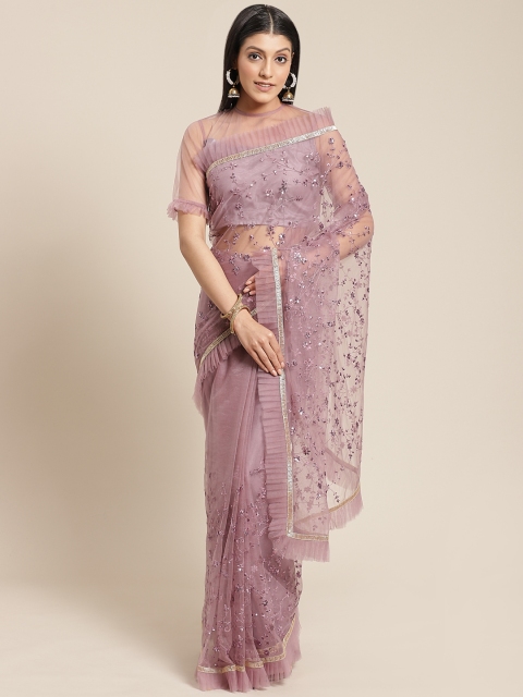 

Inddus Mauve Embroidered Net Saree