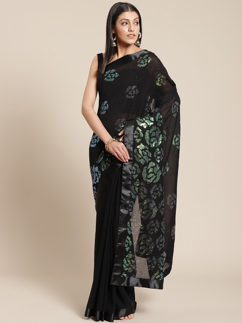 

Inddus Black & Green Ready to Wear Embellished One Minute Saree