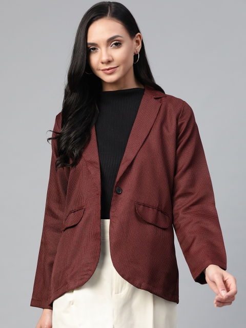 

Jompers Women Maroon and Black Self-Design Smart Casual Blazer