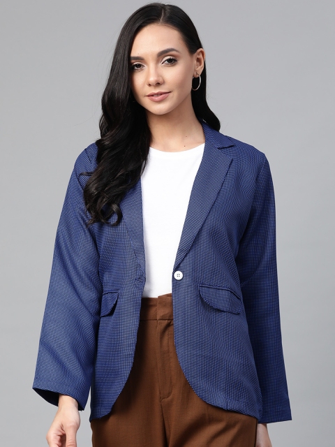 

Jompers Women Navy Blue Self-Design Smart Casual Blazer