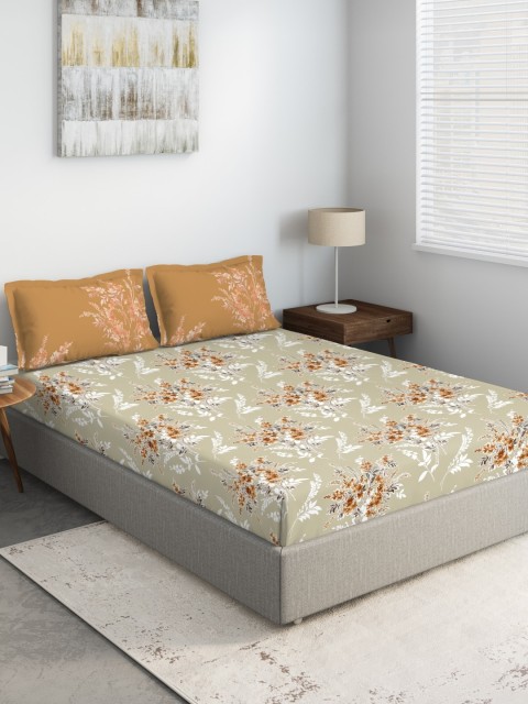 

DDecor Beige & Brown Floral Printed 144 TC Cotton Double Bedsheet With 2 Pillow Covers
