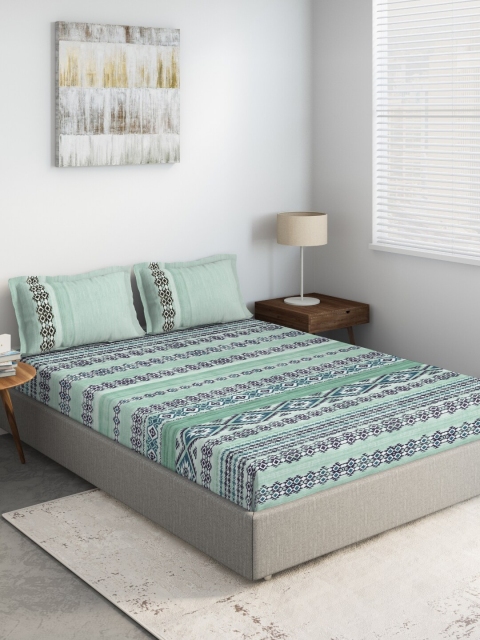 

DDecor Turquoise Blue & Green Ethnic Printed 144 TC Cotton Double King Bedsheet With 2 Pillow Covers