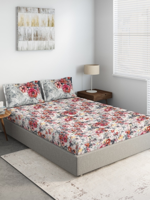 

DDecor Red & Grey Printed 144 TC King Bedsheet With 2 Pillow Covers