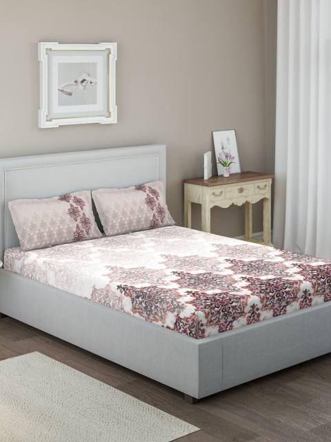 

DDecor White & Grey Ethnic Motifs Printed 144 TC Cotton 1 Queen Bedsheet with 2 Pillow Covers