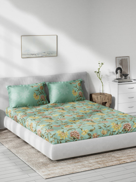 

DDecor Green & Yellow Printed 144 TC King Bedsheet With 2 Pillow Covers