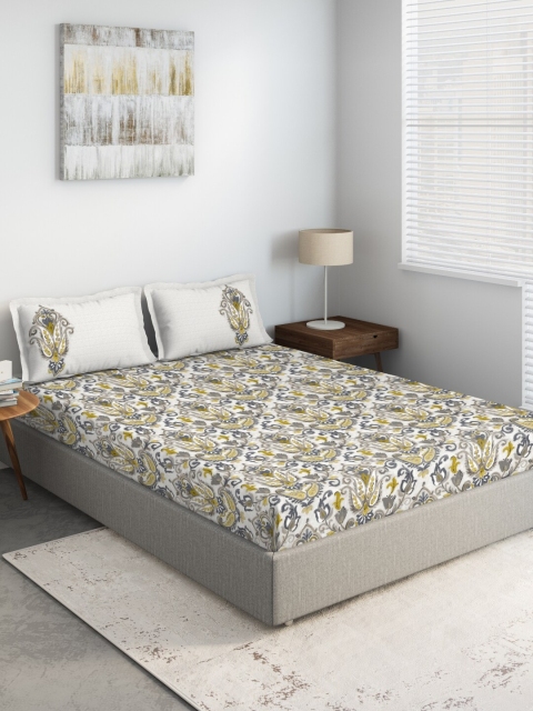 

DDecor White & Grey Printed 144 TC King Bedsheet With 2 Pillow Covers