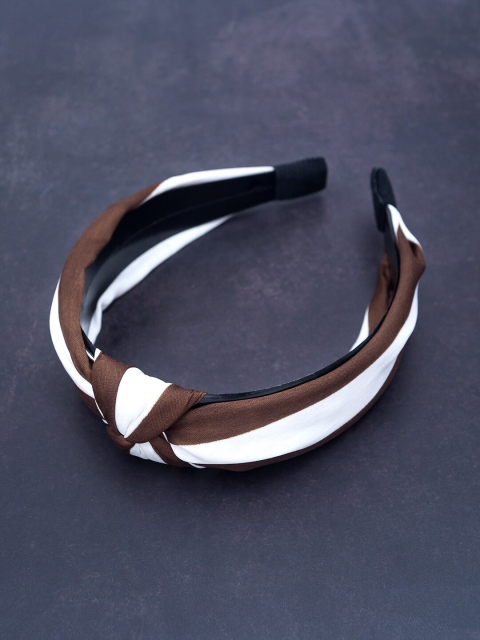 

Golden Peacock Women Brown & White Striped Knot Hairband