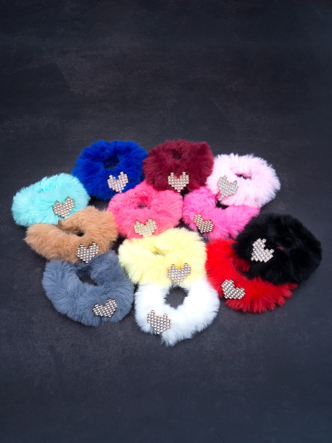 

Golden Peacock Women Set of 12 Furry Ponytail Holder, Pink